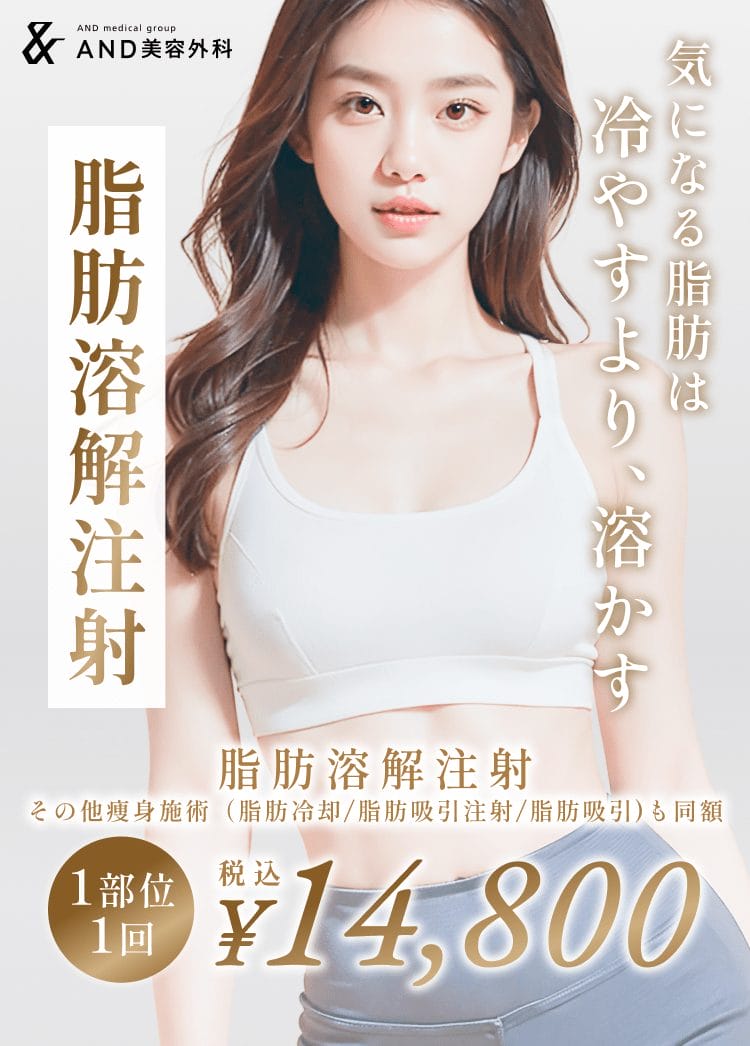 【and(アンド)美容外科公式サイト】and(アンド)美容外科の脂肪溶解注射/気になる脂肪は冷やすより溶かす/医療痩身(脂肪冷却/脂肪吸引注射/脂肪吸引)も同額/1部位1回税込￥14,800/代表理事林鍾学/